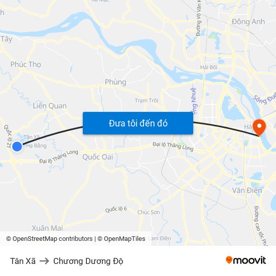 Tân Xã to Chương Dương Độ map