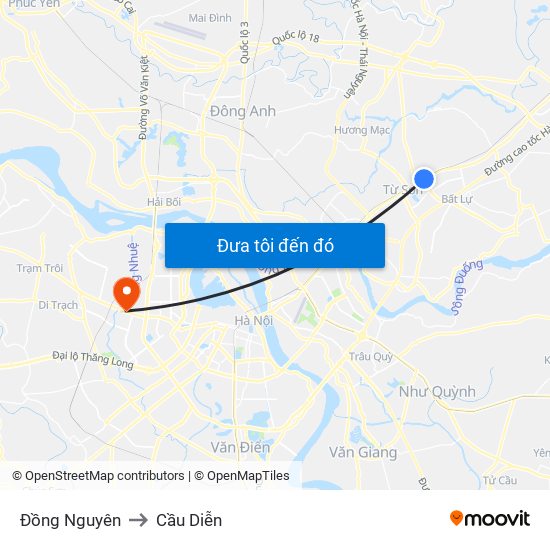 Đồng Nguyên to Cầu Diễn map