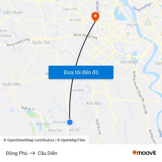 Đồng Phú to Cầu Diễn map