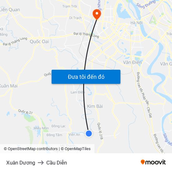 Xuân Dương to Cầu Diễn map