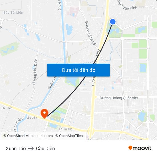 Xuân Tảo to Cầu Diễn map