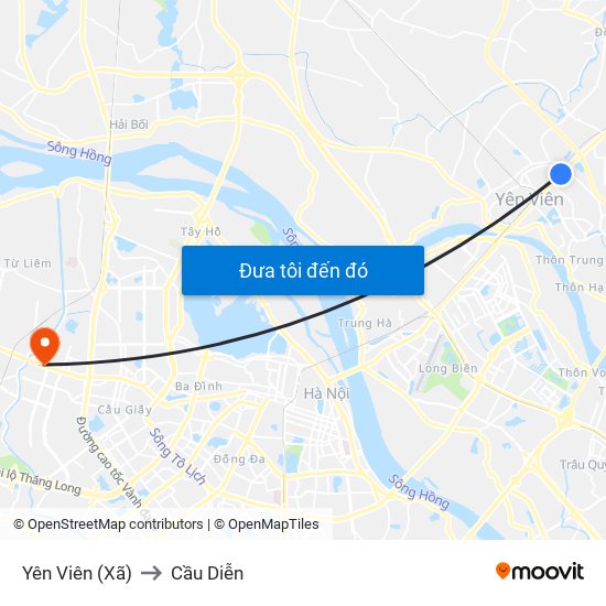 Yên Viên (Xã) to Cầu Diễn map