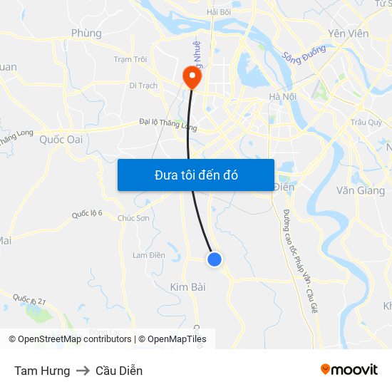 Tam Hưng to Cầu Diễn map