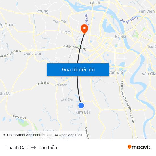 Thanh Cao to Cầu Diễn map
