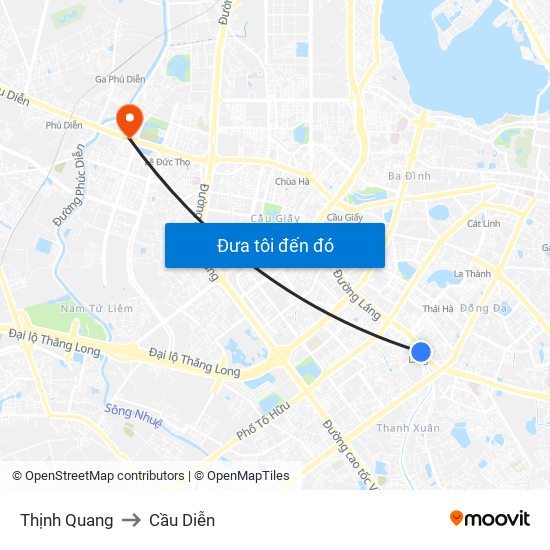 Thịnh Quang to Cầu Diễn map
