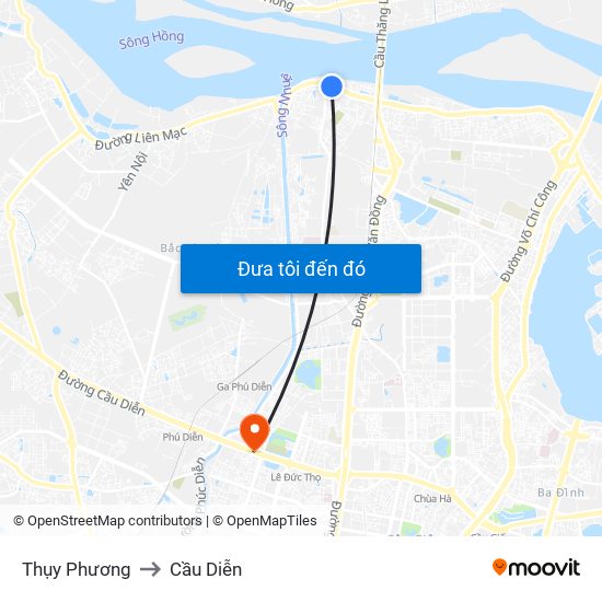 Thụy Phương to Cầu Diễn map