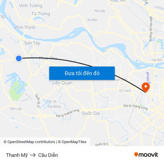 Thanh Mỹ to Cầu Diễn map