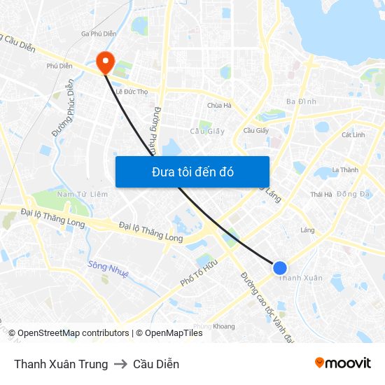 Thanh Xuân Trung to Cầu Diễn map