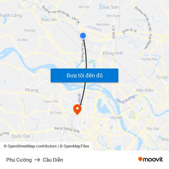 Phú Cường to Cầu Diễn map