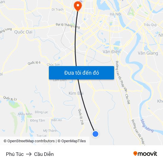 Phú Túc to Cầu Diễn map