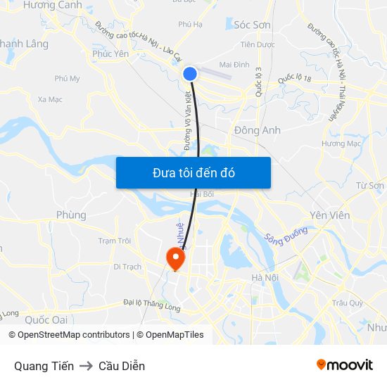 Quang Tiến to Cầu Diễn map
