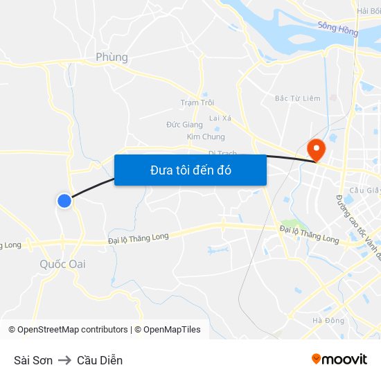 Sài Sơn to Cầu Diễn map