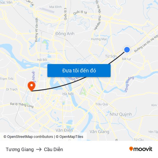 Tương Giang to Cầu Diễn map