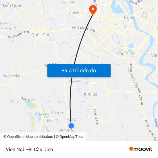 Viên Nội to Cầu Diễn map