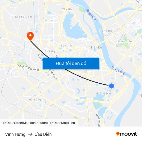 Vĩnh Hưng to Cầu Diễn map