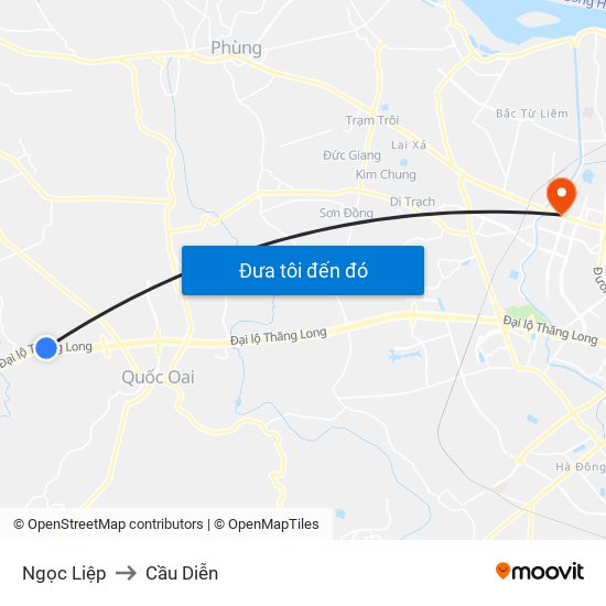 Ngọc Liệp to Cầu Diễn map