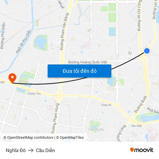 Nghĩa Đô to Cầu Diễn map