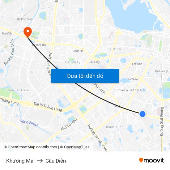 Khương Mai to Cầu Diễn map