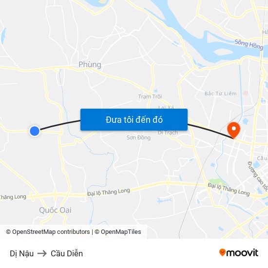 Dị Nậu to Cầu Diễn map