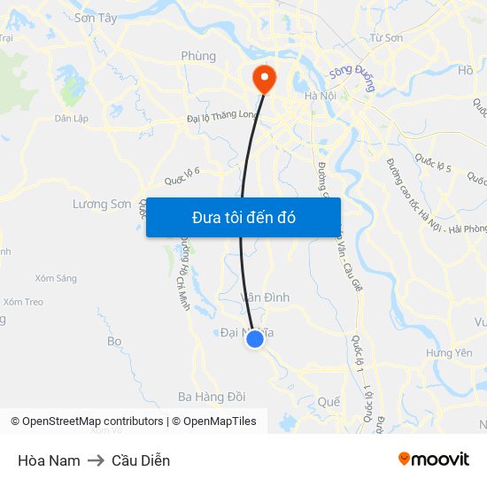Hòa Nam to Cầu Diễn map