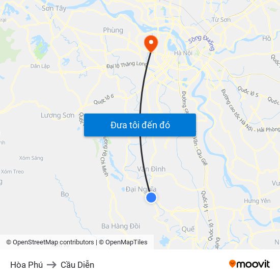 Hòa Phú to Cầu Diễn map