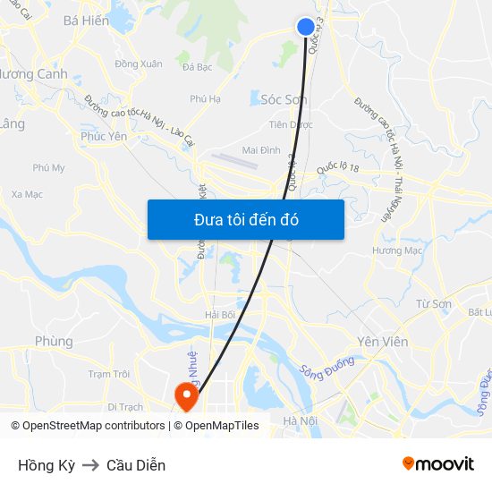 Hồng Kỳ to Cầu Diễn map