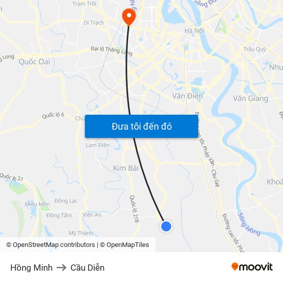 Hồng Minh to Cầu Diễn map