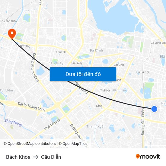 Bách Khoa to Cầu Diễn map