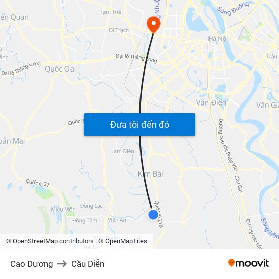Cao Dương to Cầu Diễn map