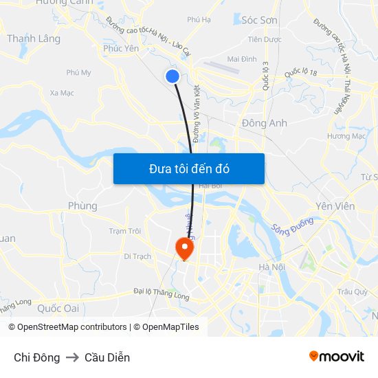 Chi Đông to Cầu Diễn map