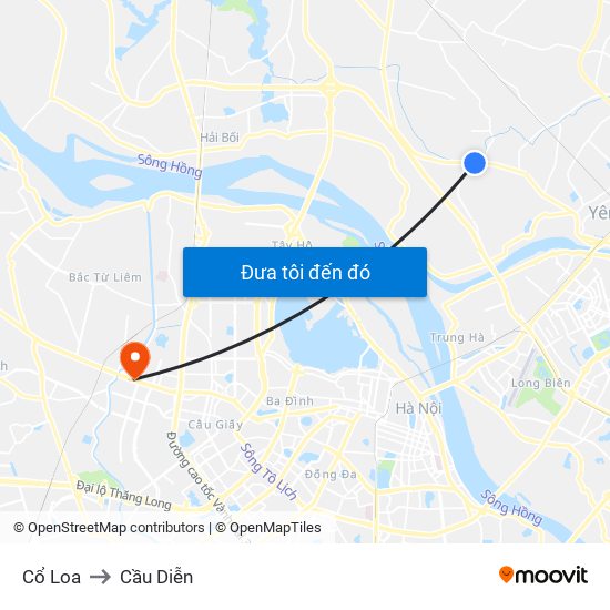 Cổ Loa to Cầu Diễn map