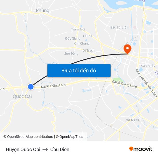 Huyện Quốc Oai to Cầu Diễn map