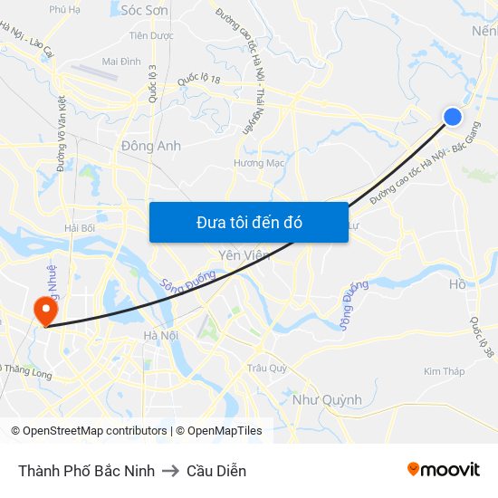 Thành Phố Bắc Ninh to Cầu Diễn map