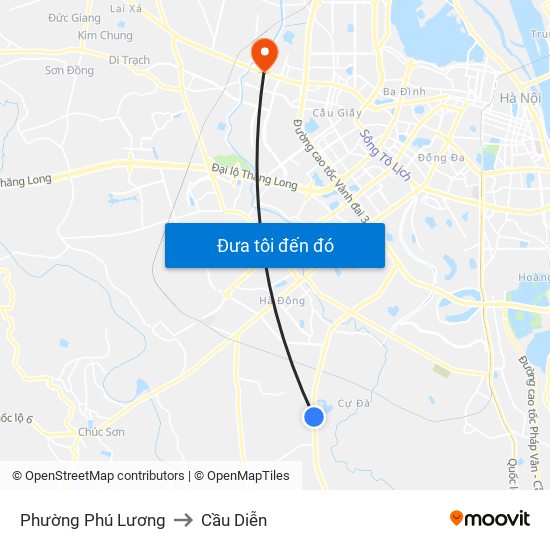 Phường Phú Lương to Cầu Diễn map