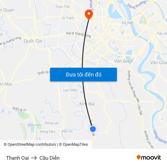 Thanh Oai to Cầu Diễn map