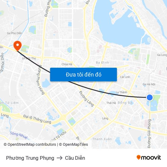 Phường Trung Phụng to Cầu Diễn map