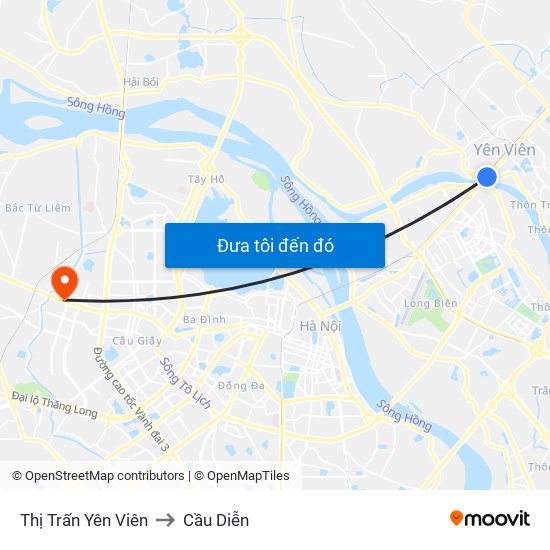 Thị Trấn Yên Viên to Cầu Diễn map