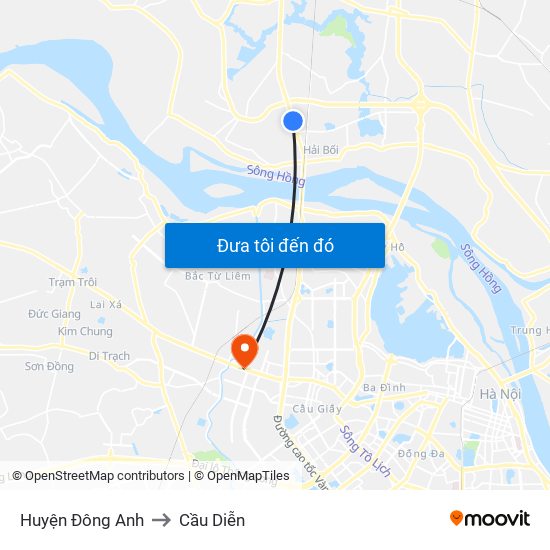 Huyện Đông Anh to Cầu Diễn map