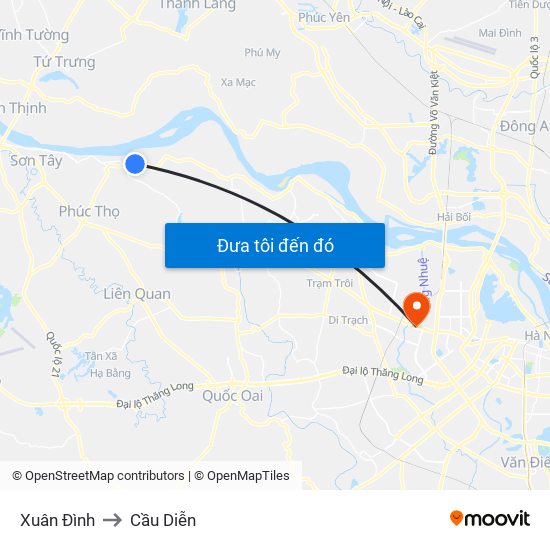 Xuân Đình to Cầu Diễn map