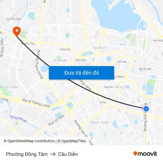 Phường Đồng Tâm to Cầu Diễn map