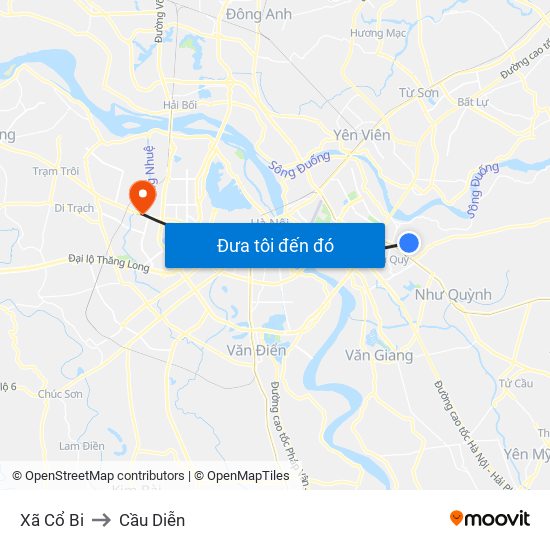 Xã Cổ Bi to Cầu Diễn map