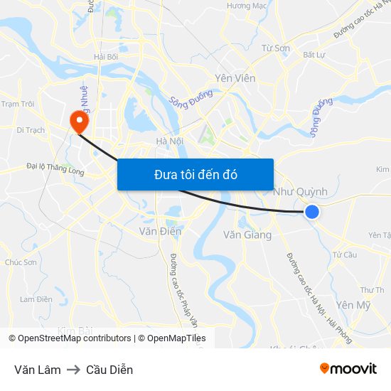 Văn Lâm to Cầu Diễn map