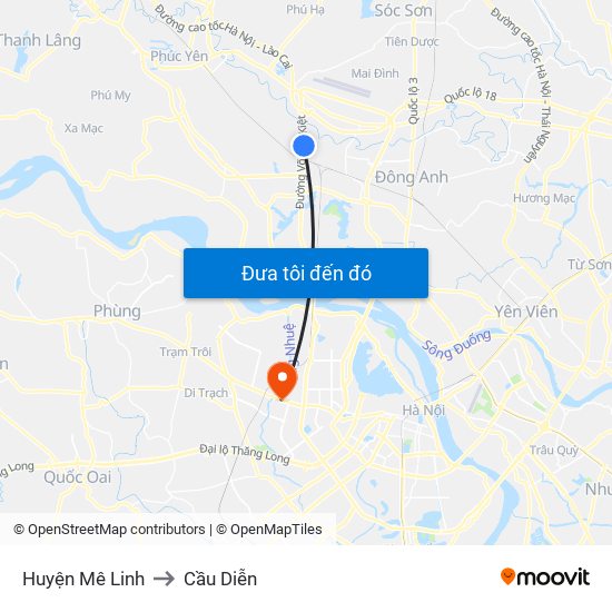 Huyện Mê Linh to Cầu Diễn map