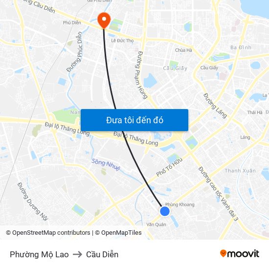 Phường Mộ Lao to Cầu Diễn map