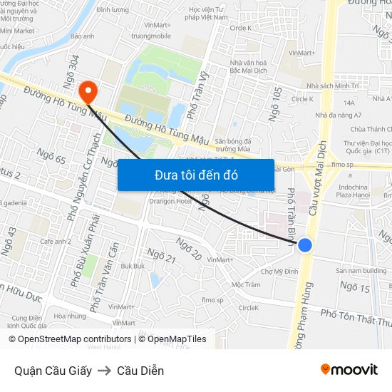 Quận Cầu Giấy to Cầu Diễn map