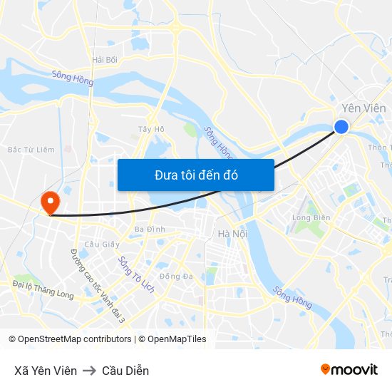 Xã Yên Viên to Cầu Diễn map