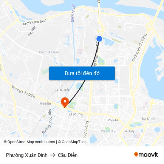 Phường Xuân Đỉnh to Cầu Diễn map