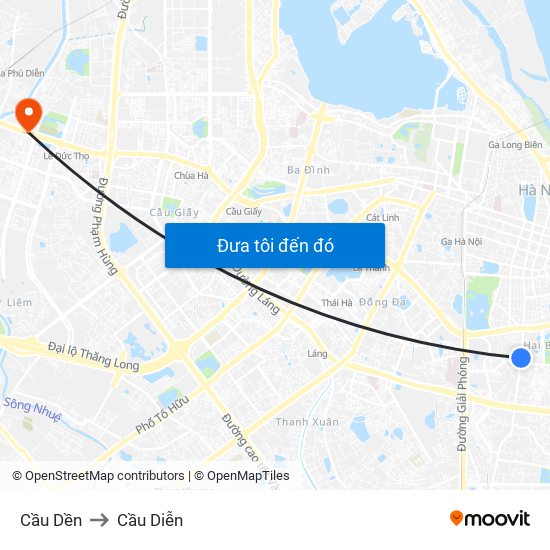 Cầu Dền to Cầu Diễn map