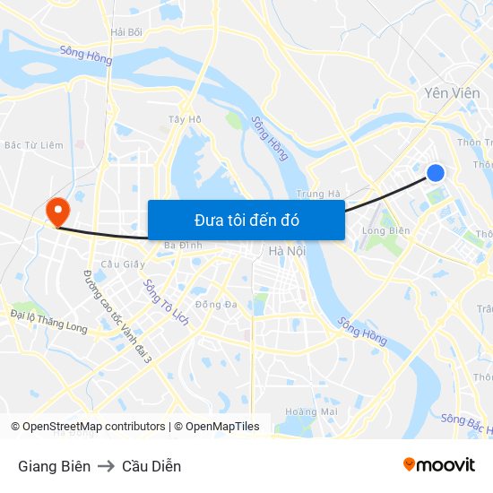 Giang Biên to Cầu Diễn map