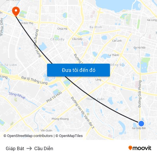 Giáp Bát to Cầu Diễn map